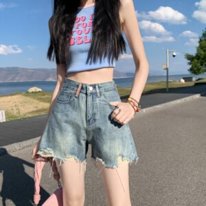 牛仔棉短裤 - 视觉增高5CM，时尚元素和舒适面料完美结合，展现您的个性魅力！ Denim shorts - Increase height and show slimness, Wear-resistant and durable, Fashion elements, Comfortable fabric