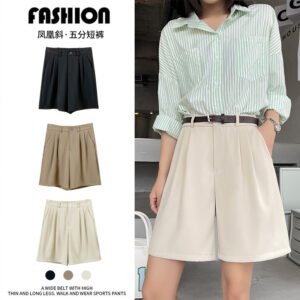 5分高腰阔腿裤：显瘦夏季短裤，时尚舒适百搭款。 Five-Point High-Waisted Wide-Leg Pants: Slimming Summer Shorts, Stylish and Comfortable Versatile