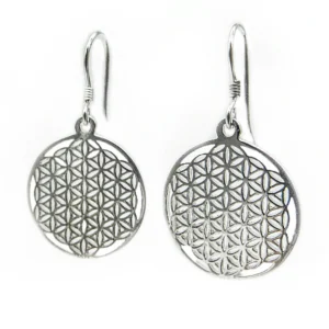 超光生命之花镀白金纯银平面圆耳环(两枚一组)