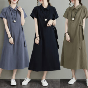 连衣裙3色：时尚舒适，修饰颈部，系带设计，宽松版型。Dress in 3 Colors: Fashionable Comfort, Neck Decoration, Belt Design, Loose Fit.