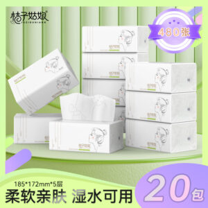 5层加厚原木浆面巾纸，480张可湿水，适合家庭和办公室使用